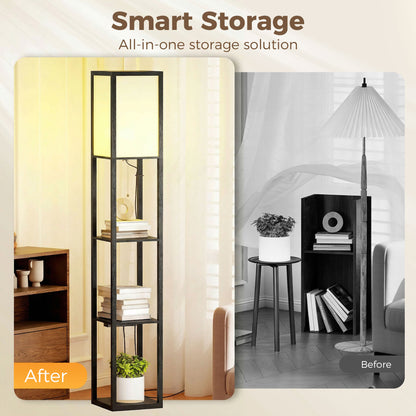 Floor Lamp with Shelves, 3 Layer Column Modern Standing Lamp for Living Room, Bedroom, Office, Black
