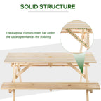 Outsunny 6 Seater Wooden Picnic Table Bench for Outdoor Garden or Patio with Parasol Cutout 150 cm Natural Wood Finish