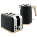 Stainless Steel Kettle and Toaster Set, 1.7L 3000W Fast Boil Kettle & 2 Slice Toaster Kitchen Set with 7 Level Browning Controls, Defrost, Reheat, Auto Off, Boil-dry Protection, Black
