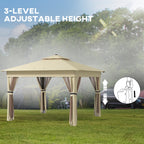 Outsunny 3.36 x 3.36m Pop Up Gazebo Party Tent with Solar-Powered LED Lights, Adjustable Event Shelter with Netting, Khaki