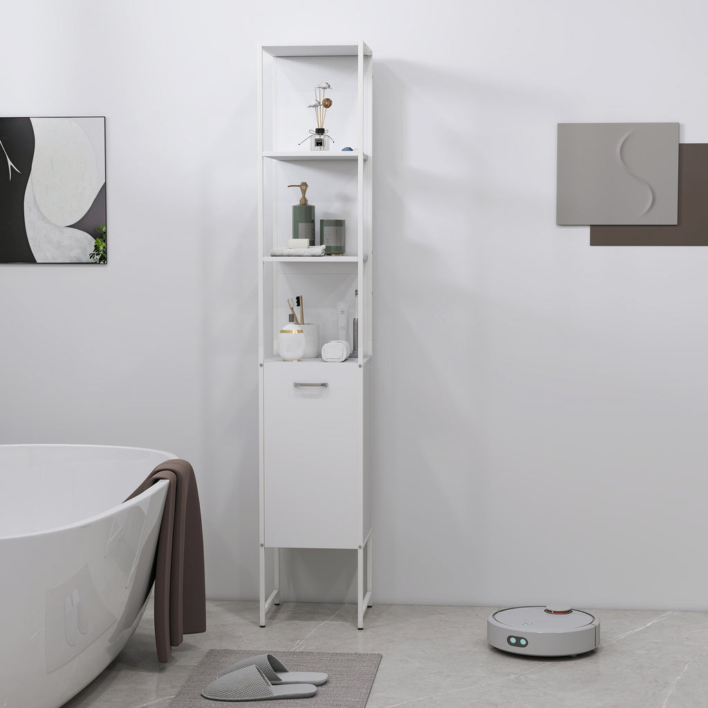 HOMCOM Tall Bathroom Cabinet with Open Shelves and Adjustable Shelf - White