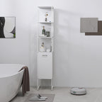 HOMCOM Tall Bathroom Cabinet with Open Shelves and Adjustable Shelf - White