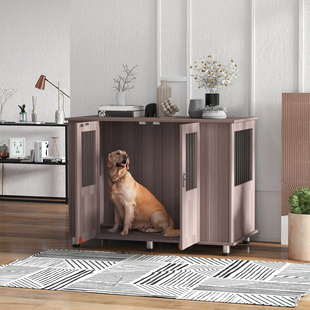 PawHut Dog Crate Table for Medium and Large Dogs with Magnetic Door for Indoor Use, 114 x 60 x 82 cm, Purple