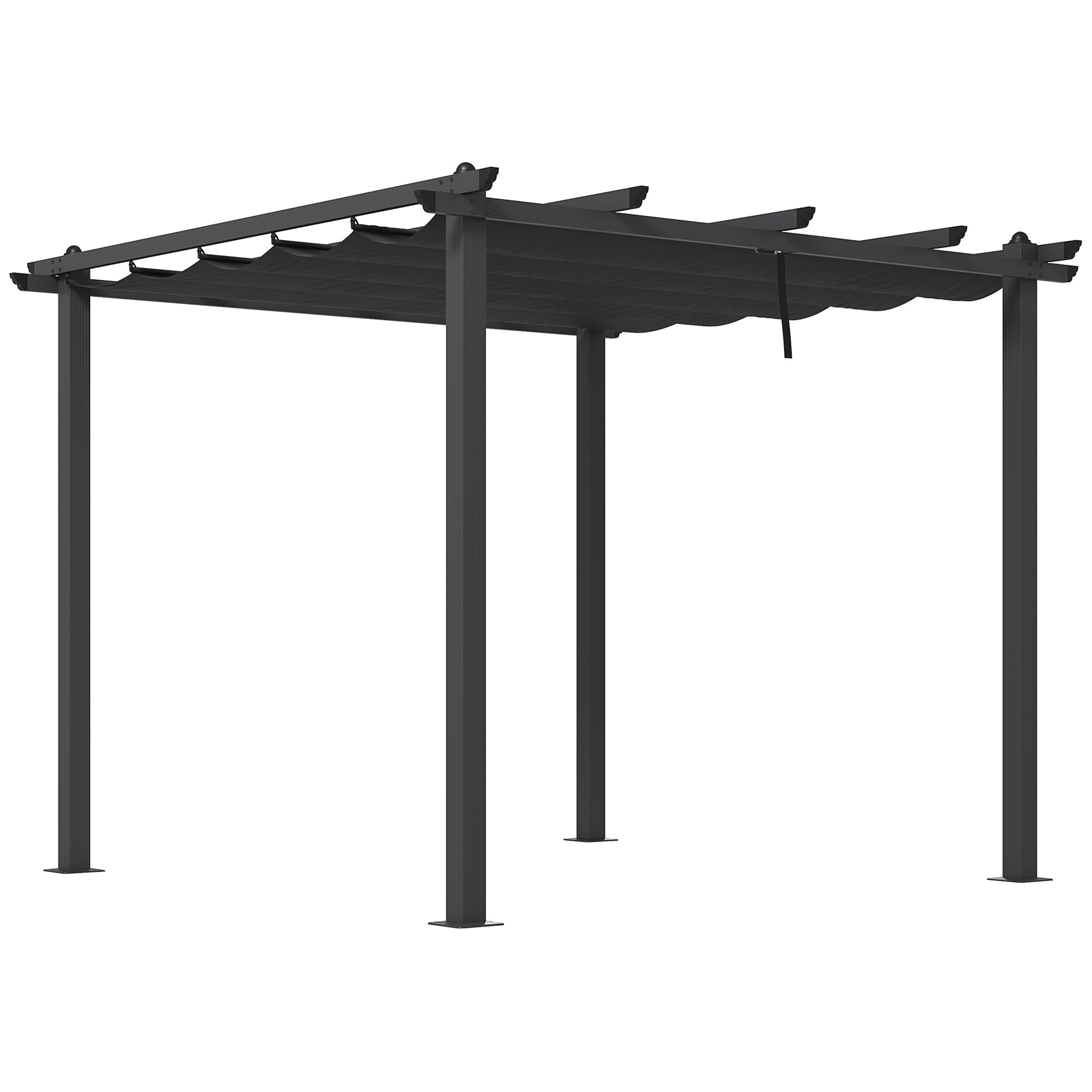 Outsunny 3 x 3m Aluminium Pergola with Retractable Roof and L4 Wind-proof - Dark Grey