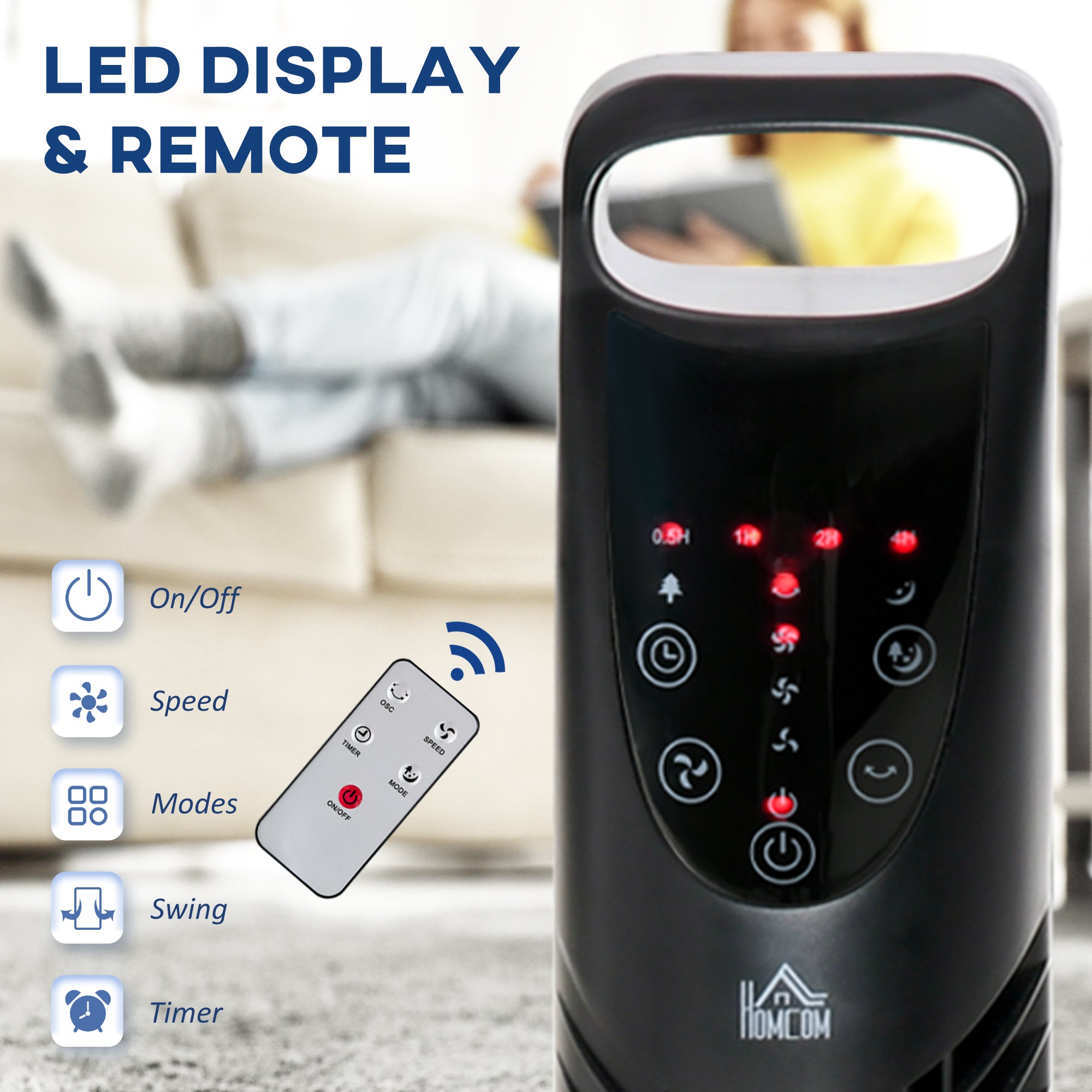 31 Inch Bladeless Oscillating Tower Fan with 70° Oscillation, Remote Control, 7.5H Timer, 3 Speed 3 Modes, Electric Floor Standing Cooling Fan for Home Bedroom Office, Black