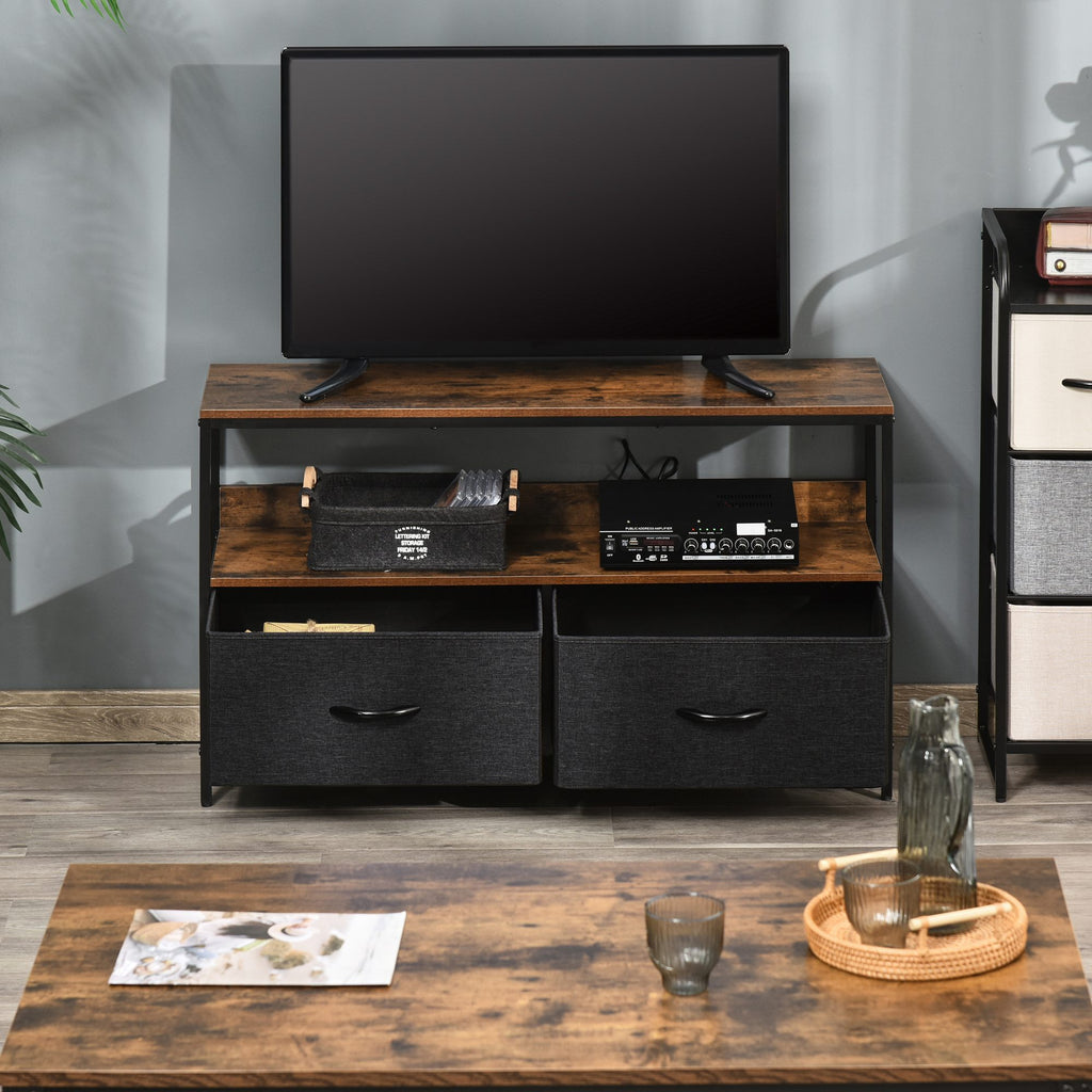 TV Stand Cabinet with 2 Foldable Drawers - Rustic Brown
