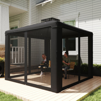 Outsunny 3 x 3 m Metal Gazebo, Garden Pavillion, Double Roof Outdoor Canopy Shelter with Mesh Sidewalls, Black