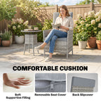 Outsunny Rattan Bistro Set, Reclining Garden Chairs and Glass Coffee Table with Cushions for Patio Balcony Porch, Light Grey