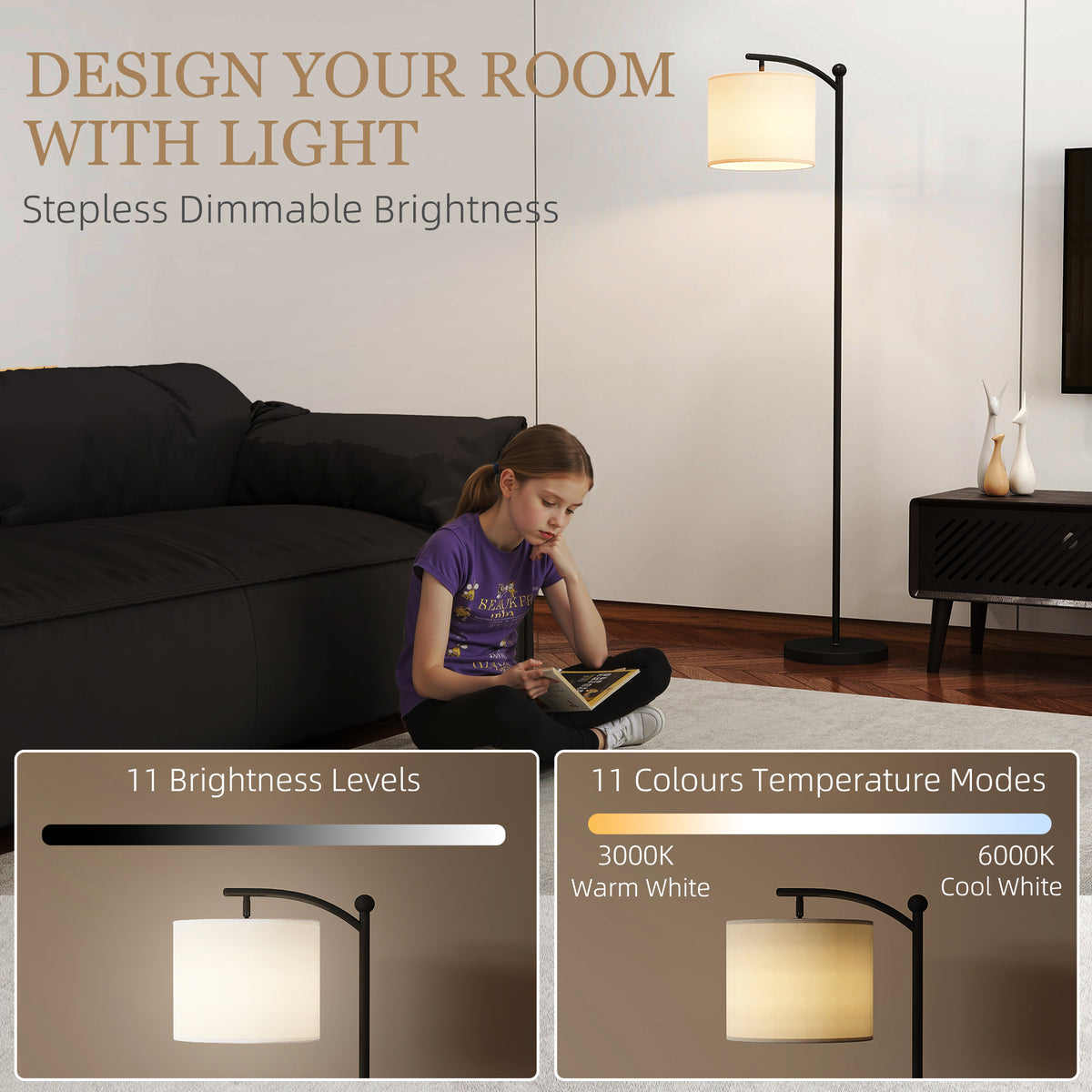 LED Floor Lamp with Remote Control - Black