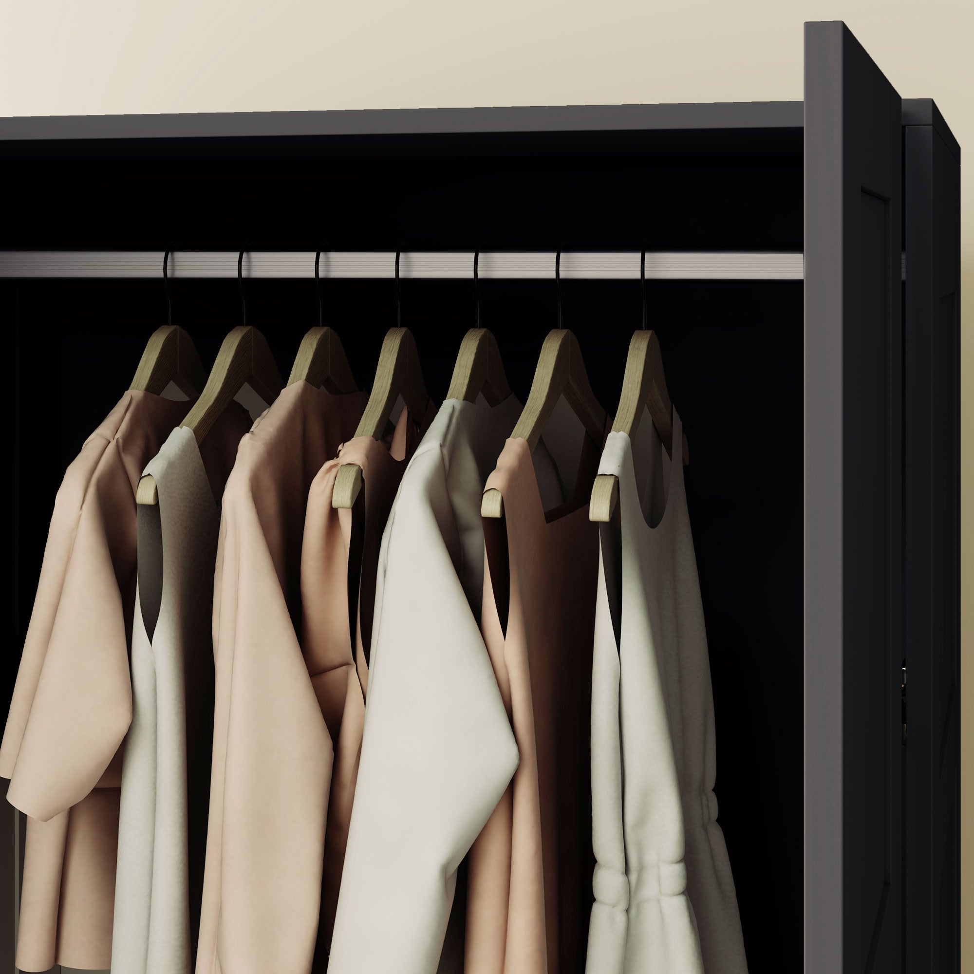 Double Panel Door Wardrobe, with Shelves - Black