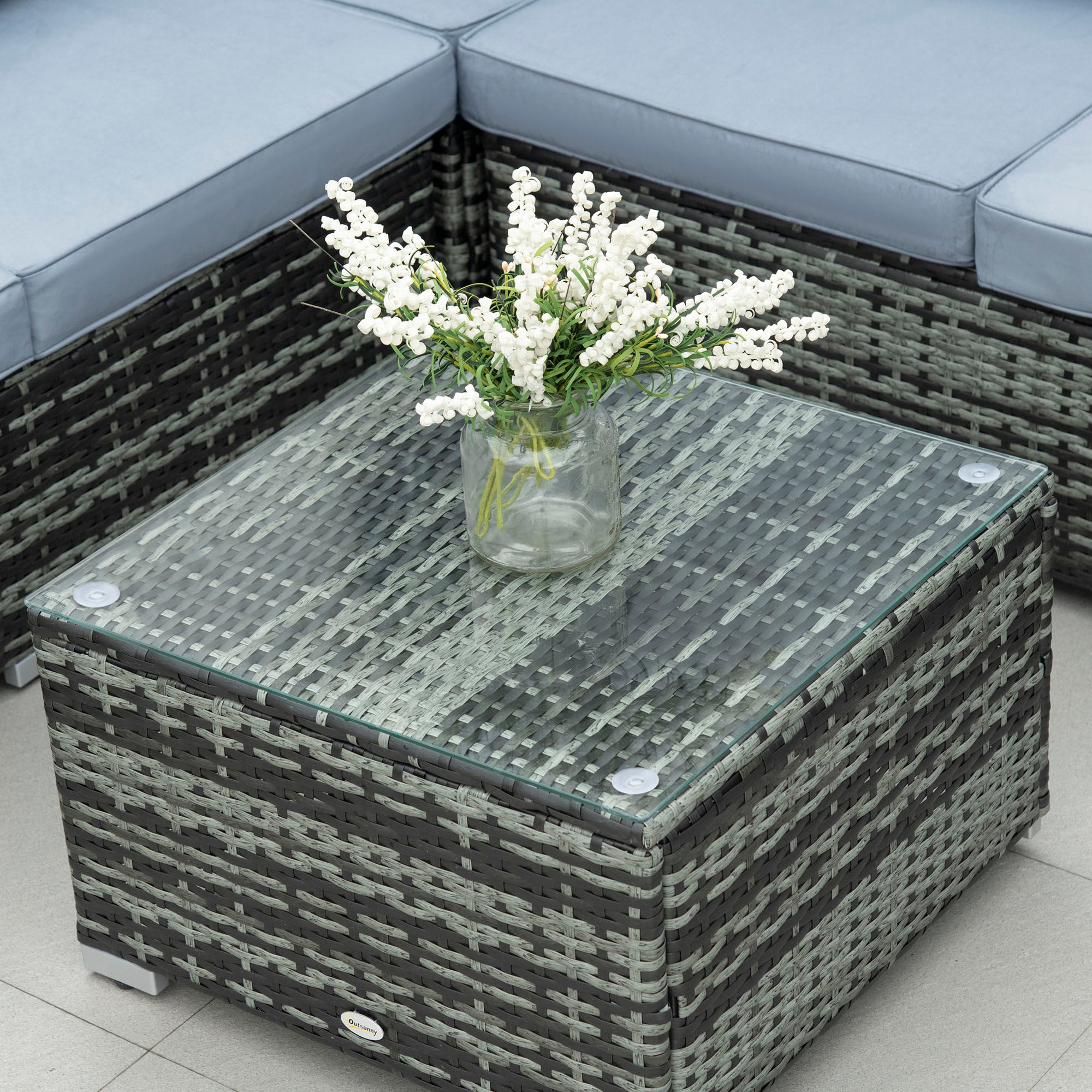 Outsunny Four-Piece Rattan Sofa Set with 11 Cushions, Steal Frame - Grey
