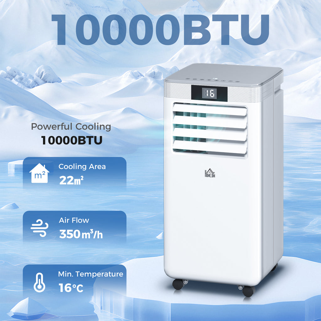 10000 BTU Air Conditioning Unit, 4-in-1 Portable Air Conditioner, Dehumidifier, Cooling, Fan, Sleep Mode, with Remote Control, LED Display, 2 Speeds, 24H Timer, Window Venting Kit, 22m²