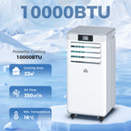 10000 BTU Air Conditioning Unit, 4-in-1 Portable Air Conditioner, Dehumidifier, Cooling, Fan, Sleep Mode, with Remote Control, LED Display, 2 Speeds, 24H Timer, Window Venting Kit, 22m²