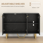 HOMCOM Sideboard Storage Cabinet, Modern Storage Cupboard with Adjustable Shelves and Metal Legs for Living Room, Kitchen, Dining Room, Entryway, Black Marble Tone