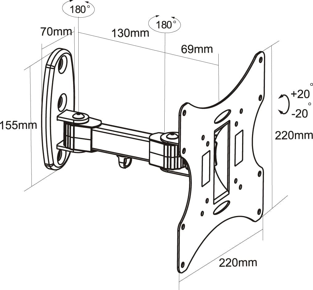 ProperAV TV Wall Bracket (23" - 43" / 30kg Capacity / VESA Max. 200x200) - Black