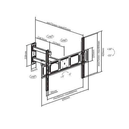 ProperAV TV Wall Bracket (37" - 70" / 35kg Capacity / VESA Max. 600x400) - Black