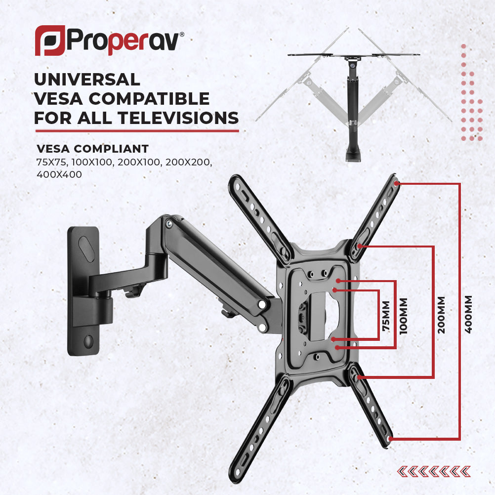 ProperAV TV Wall Bracket (23" - 49" / 15kg Capacity / VESA Max. 400x400) - Black
