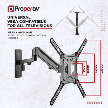 ProperAV TV Wall Bracket (23" - 49" / 15kg Capacity / VESA Max. 400x400) - Black