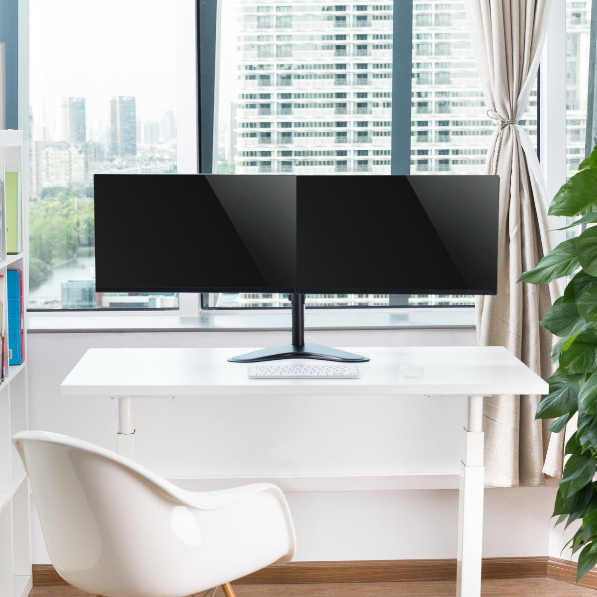 ProperAV Desk Monitor Mount 17" - 34" Dual Swing Arm Freestanding Base VESA Max 100x100