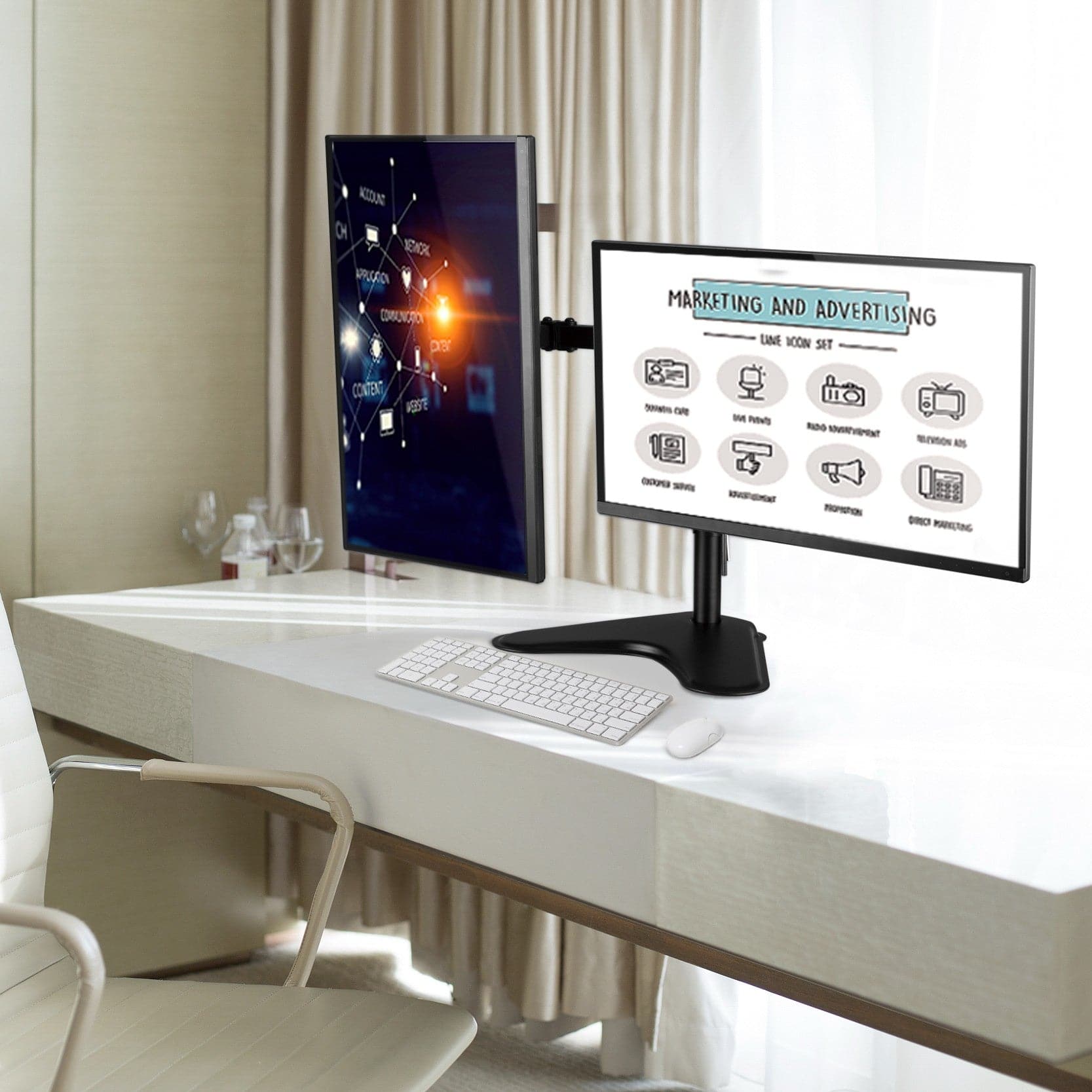 ProperAV Desk Monitor Mount 17" - 34" Dual Swing Arm Freestanding Base VESA Max 100x100