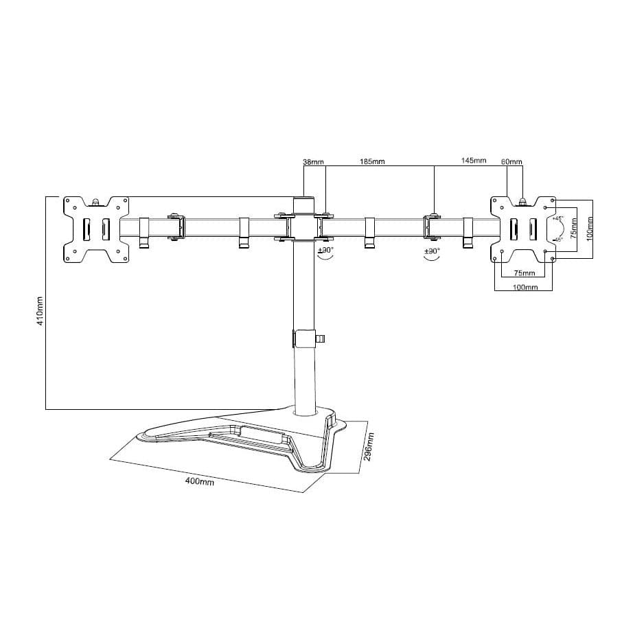 ProperAV Desk Monitor Mount 17" - 34" Dual Swing Arm Freestanding Base VESA Max 100x100