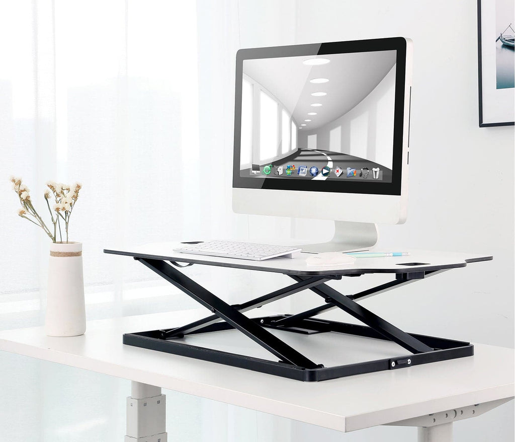 ProperAV Stand Up Desk Converter with Gas Spring Lift & Variable Height Settings - White