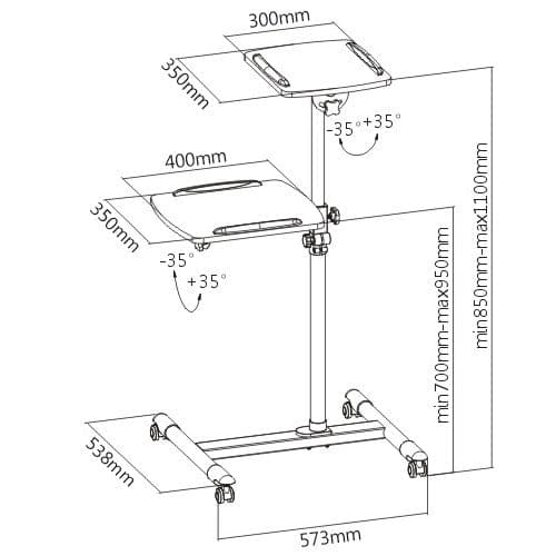 ProperAV Mobile Desk Workstation & Projector Stand - White