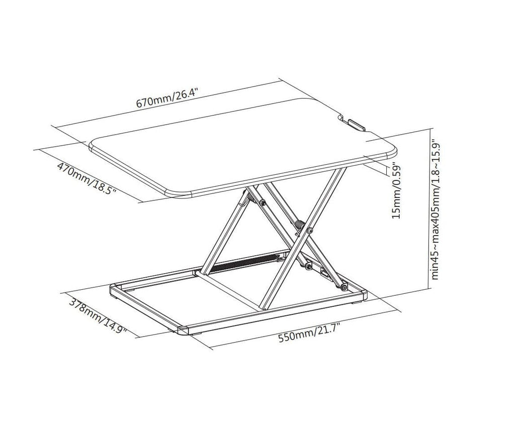 ProperAV LITE Stand Up Desk Converter with Variable Height Settings - Black