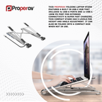 ProperAV Aluminium Portable Laptop or Tablet Stand with Built-in 100W USB-C Hub / 4 x USB-A Ports - Silver