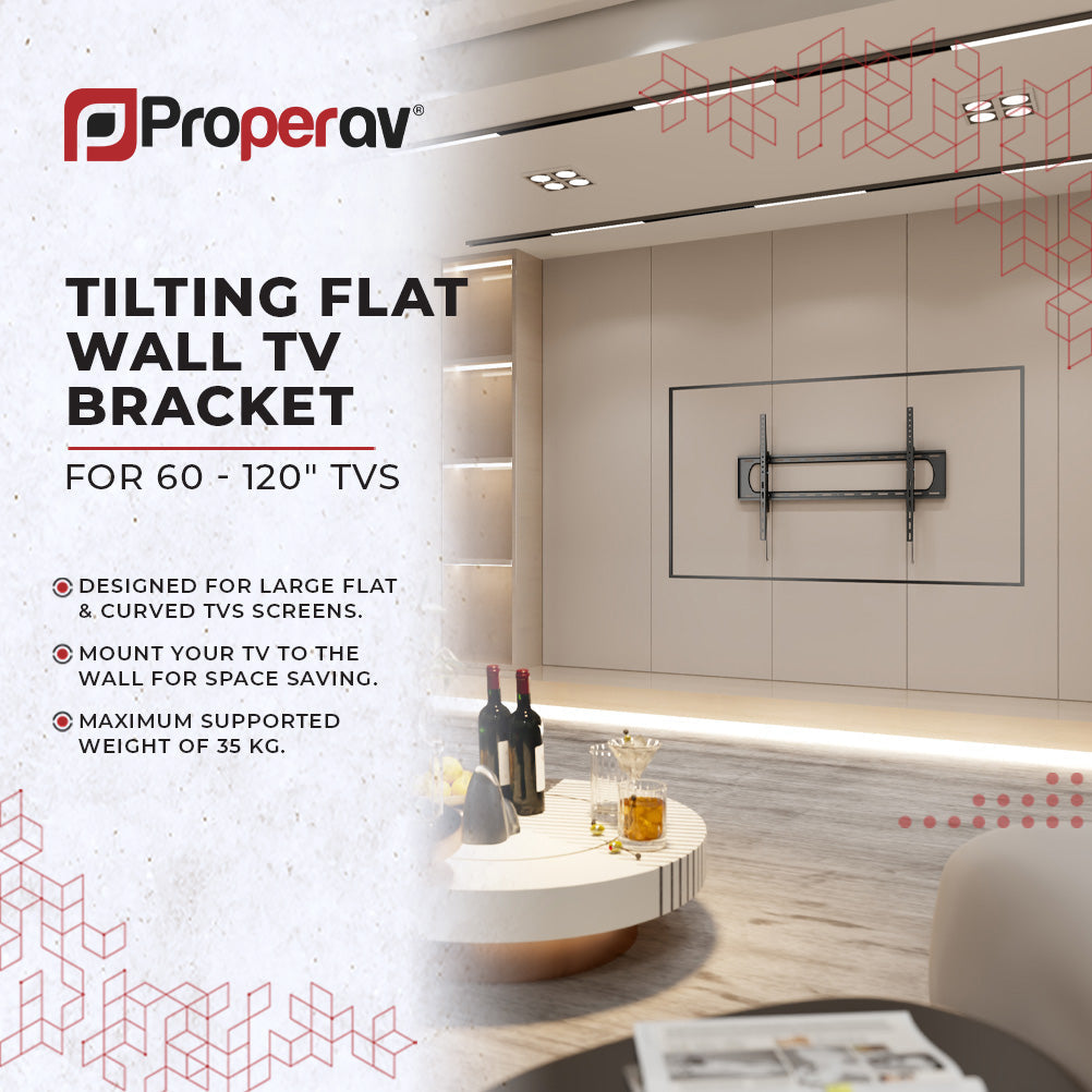 ProperAV Flat TV Wall Bracket (60" - 120" / 120kg Capacity / VESA Max. 900x600) - Black