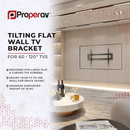 ProperAV Flat TV Wall Bracket (60" - 120" / 120kg Capacity / VESA Max. 900x600) - Black