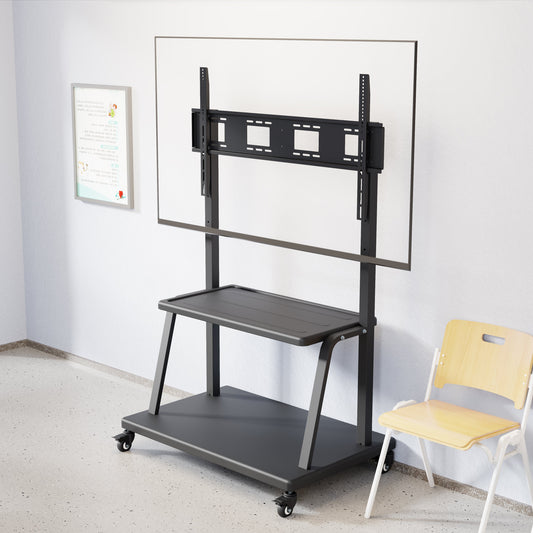 ProperAV Mobile TV Trolley Stand on Wheels for 37" - 100" Screens (150kg Capacity / VESA Max. 800x600)