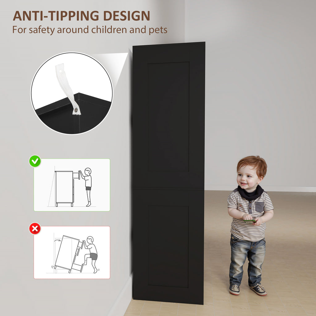 2 Door Wardrobe, Modern Wardrobe with 3 Drawers and Hanging Rod for Bedroom, High Gloss White