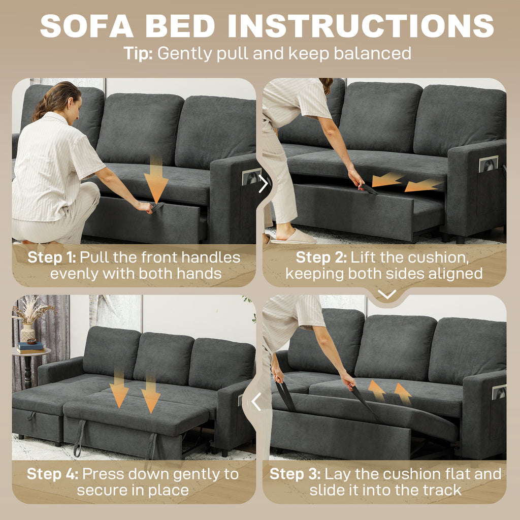 HOMCOM Pull Out Sofa Bed with 113 x 49cm storage space - Charcoal Grey