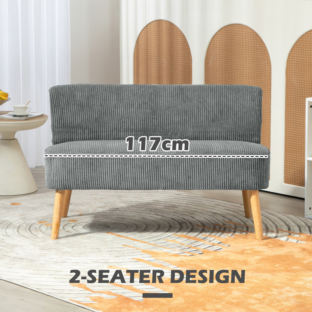 HOMCOM Modern Corduroy Double Seat Sofa w/ Wood Frame Foam Padding Soft Comfortable Compact Couch Grey