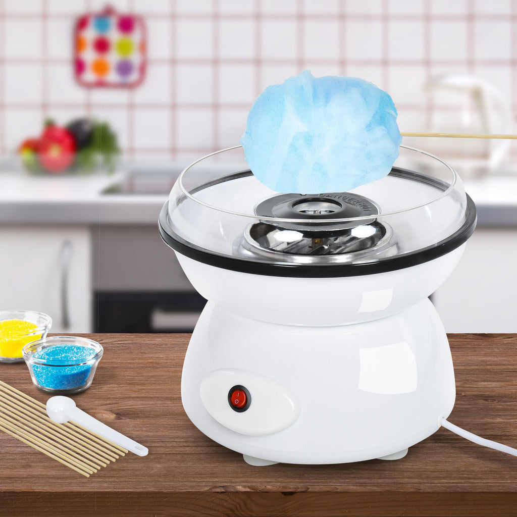 450W Candy Floss Machine, Professional Automatic Cotton Candy Sweet Machine with Candyfloss Sticks, Spoon, Splash Guard, Non-Slip Base for Birthday Christmas Wedding Party, Funfair Style, White
