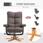 HOMCOM PU Leather Swivel Recliner Chair with Footstool, Wooden Base and Storage for Living Room, Brown