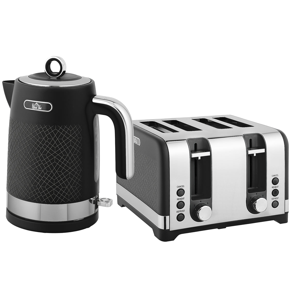 Sleek Textured Kettle and Four-Slice Toaster Set - Black