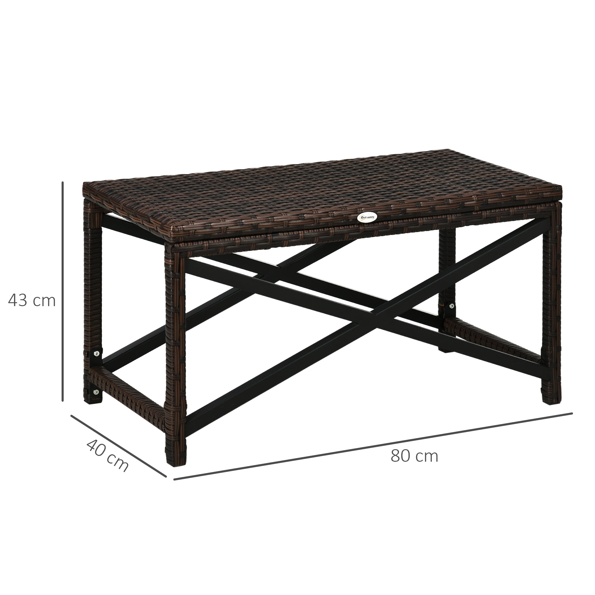 Outsunny PE Rattan Garden Side Table, Outdoor Coffee Table with X-Shape Frame, Mixed Brown