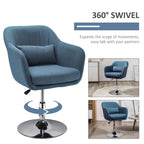 HOMCOM Swivel Accent Chair, Linen Fabric Tub Vanity Chair, Modern Armchair with Adjustable Height and Lumbar Support for Living Room Bedroom Salon Make up Room Dressing Table, Blue