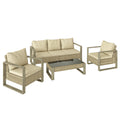 Outsunny Rattan Garden Set, 4 Piece Rattan Garden Furniture Set with 3-Seater Sofa, Armchairs, Table, Aluminium Frame Patio Furniture, Khaki