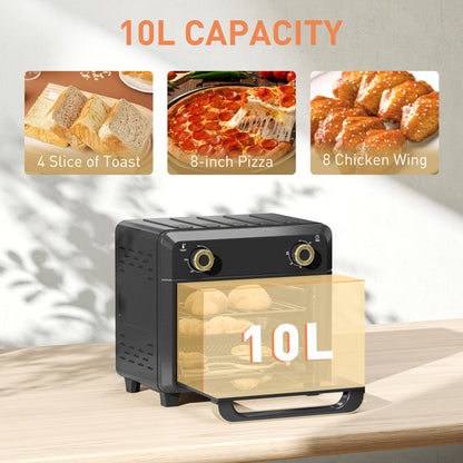 10L Air Fryer Oven, Mini Oven, Oil Free Cooking, Grill, Roast, Bake, with Adjustable Temperature, Timer, Dishwasher Safe, 1000W, Black
