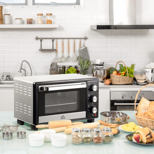 16L Mini 1400W Countertop Oven - Black/Silver Tone