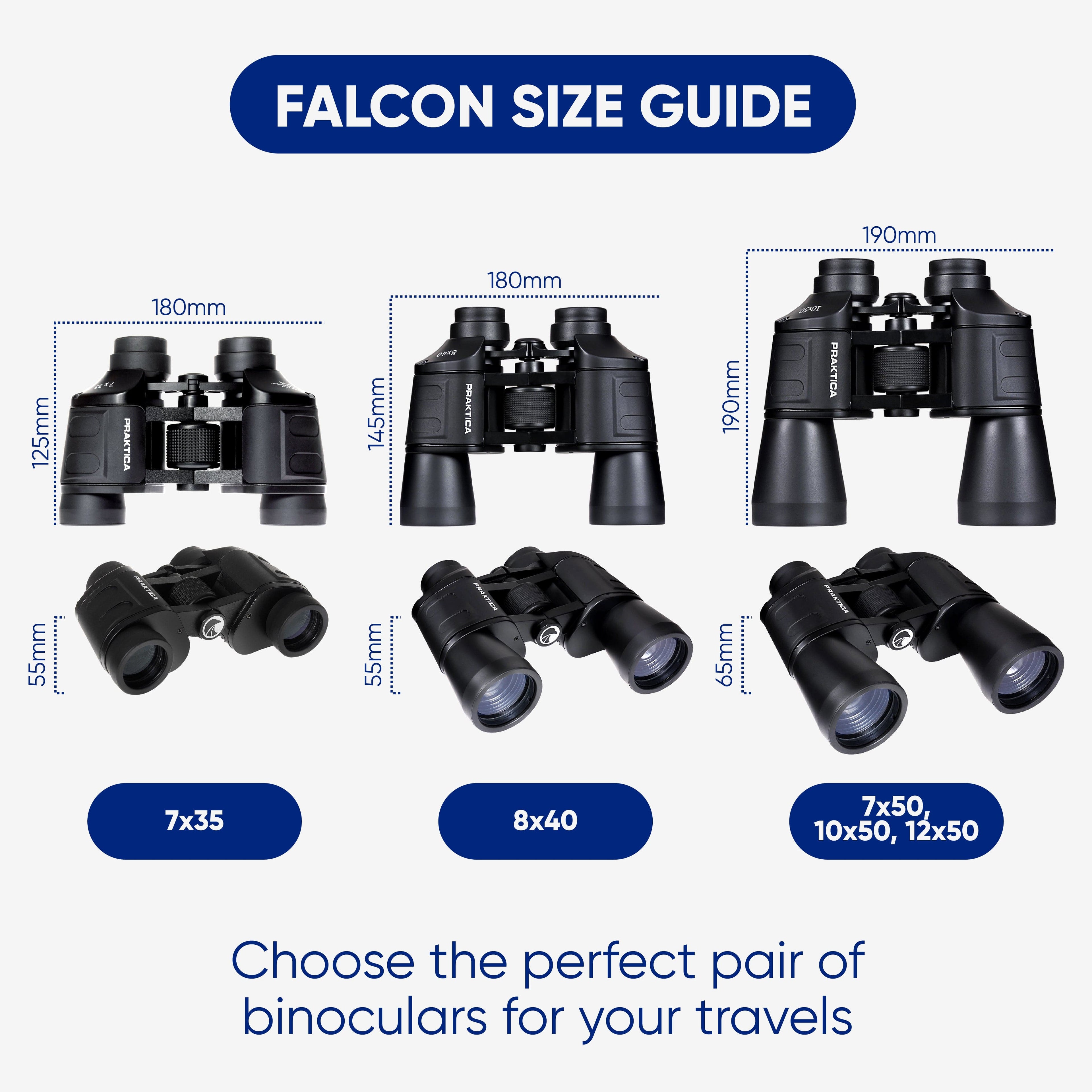PRAKTICA Falcon 12x50mm Multi Coated Porro Prism Field Binoculars - Black
