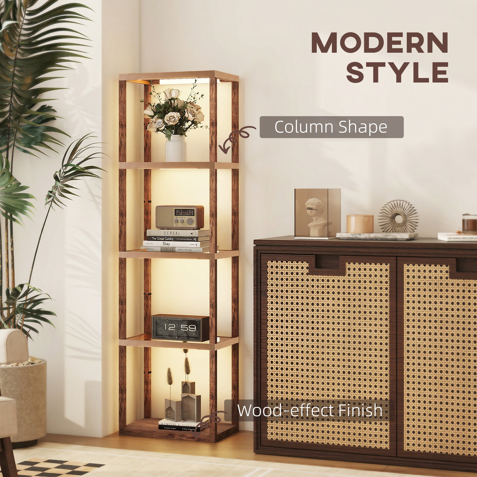 Four-Shelf Floor Lamp - Rustic Brown