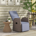 Outsunny 148° Reclining Rattan Garden Armchair, with Footrest - Brown/Grey