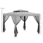 Outsunny 3 x 3 m Gazebo, Netting Party Tent, Patio Canopy Outdoor Event Shelter with Double Tier Roof, Light Grey