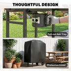 Outsunny Charcoal Grill, Barrel BBQ Smoker with Warming Rack, Charcoal BBQ Grill with Foldable Shelves, Natural Wood and Black