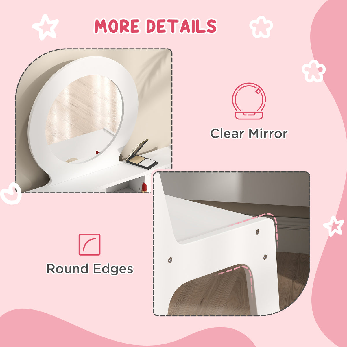 AIYAPLAY Kids Dressing Table Set Kids Make up Table with Stool and Mirror, Storage Drawers, Gift for Aged 3-8