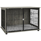 PawHut 46.46'' Dog Crate Furniture End Table w/ Plush Washable Cushion, Lockable Door, for Extra Large Dogs